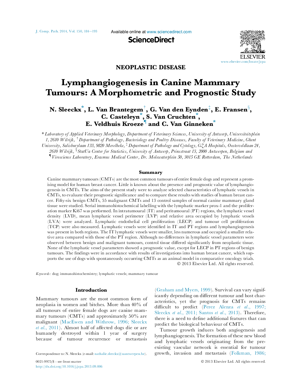 Lymphangiogenesis in Canine Mammary Tumours: A Morphometric and Prognostic Study