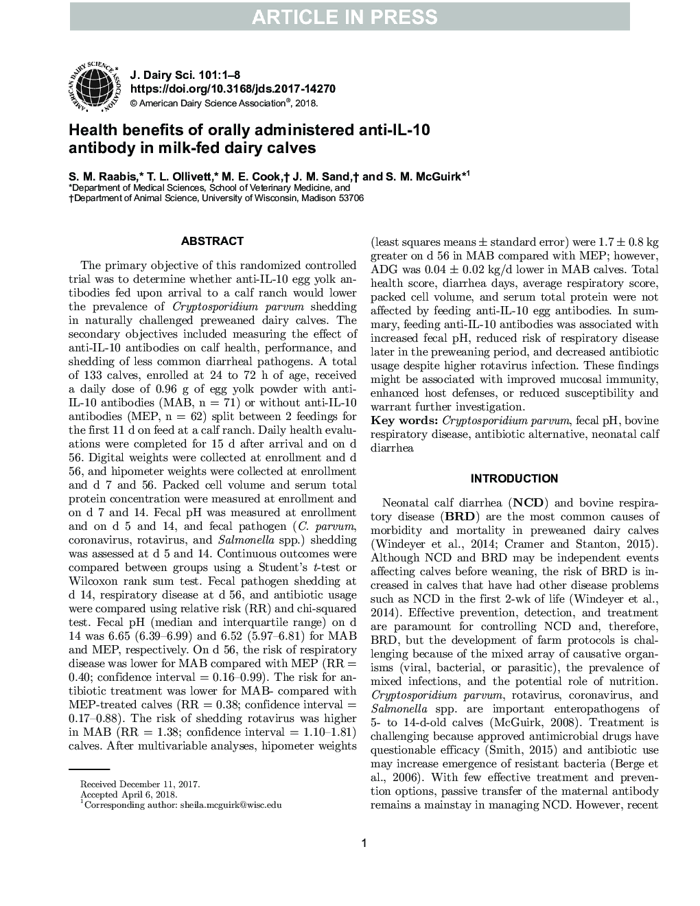 Health benefits of orally administered anti-IL-10 antibody in milk-fed dairy calves