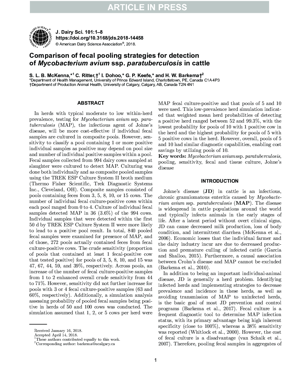 Comparison of fecal pooling strategies for detection of Mycobacterium avium ssp. paratuberculosis in cattle