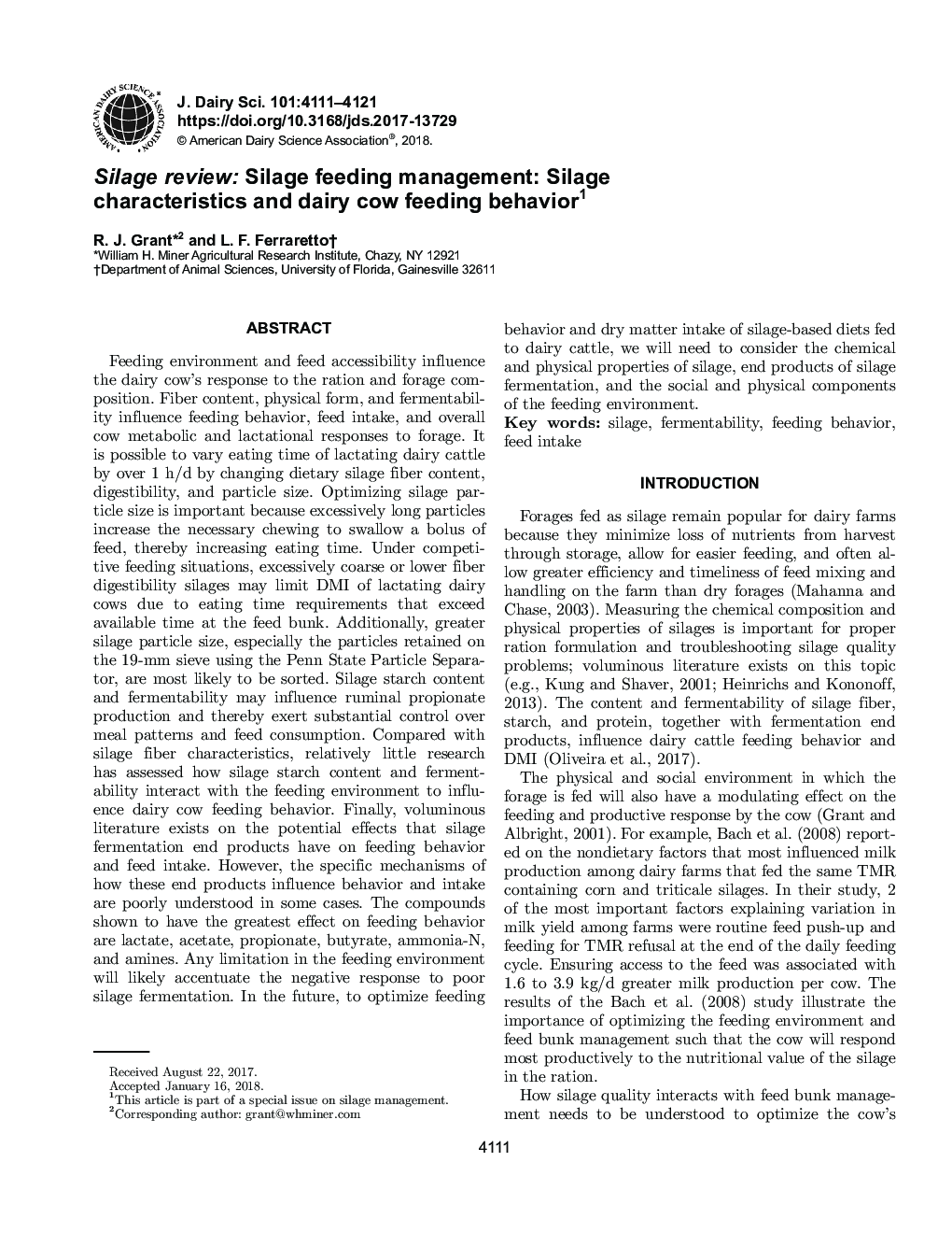 Silage review: Silage feeding management: Silage characteristics and dairy cow feeding behavior