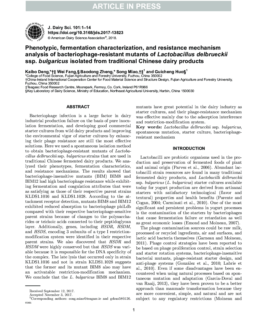 Phenotypic, fermentation characterization, and resistance mechanism analysis of bacteriophage-resistant mutants of Lactobacillus delbrueckii ssp. bulgaricus isolated from traditional Chinese dairy products