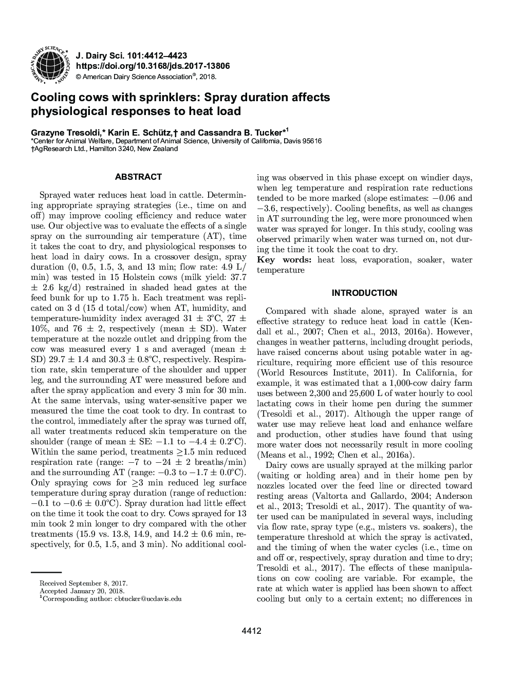 Cooling cows with sprinklers: Spray duration affects physiological responses to heat load