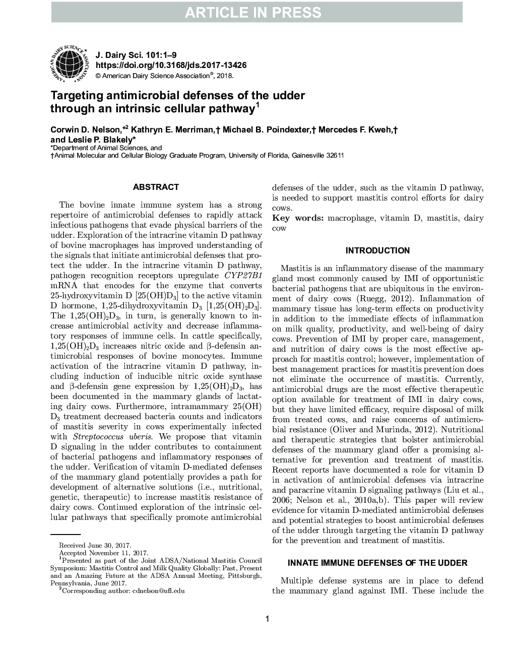 Symposium review: Targeting antimicrobial defenses of the udder through an intrinsic cellular pathway