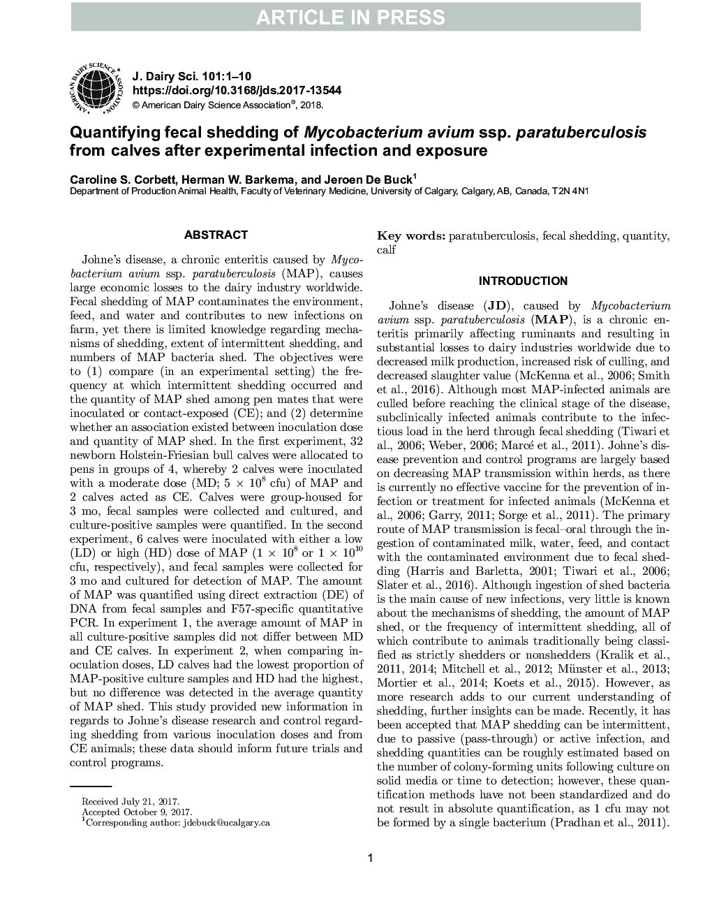 Quantifying fecal shedding of Mycobacterium avium ssp. paratuberculosis from calves after experimental infection and exposure