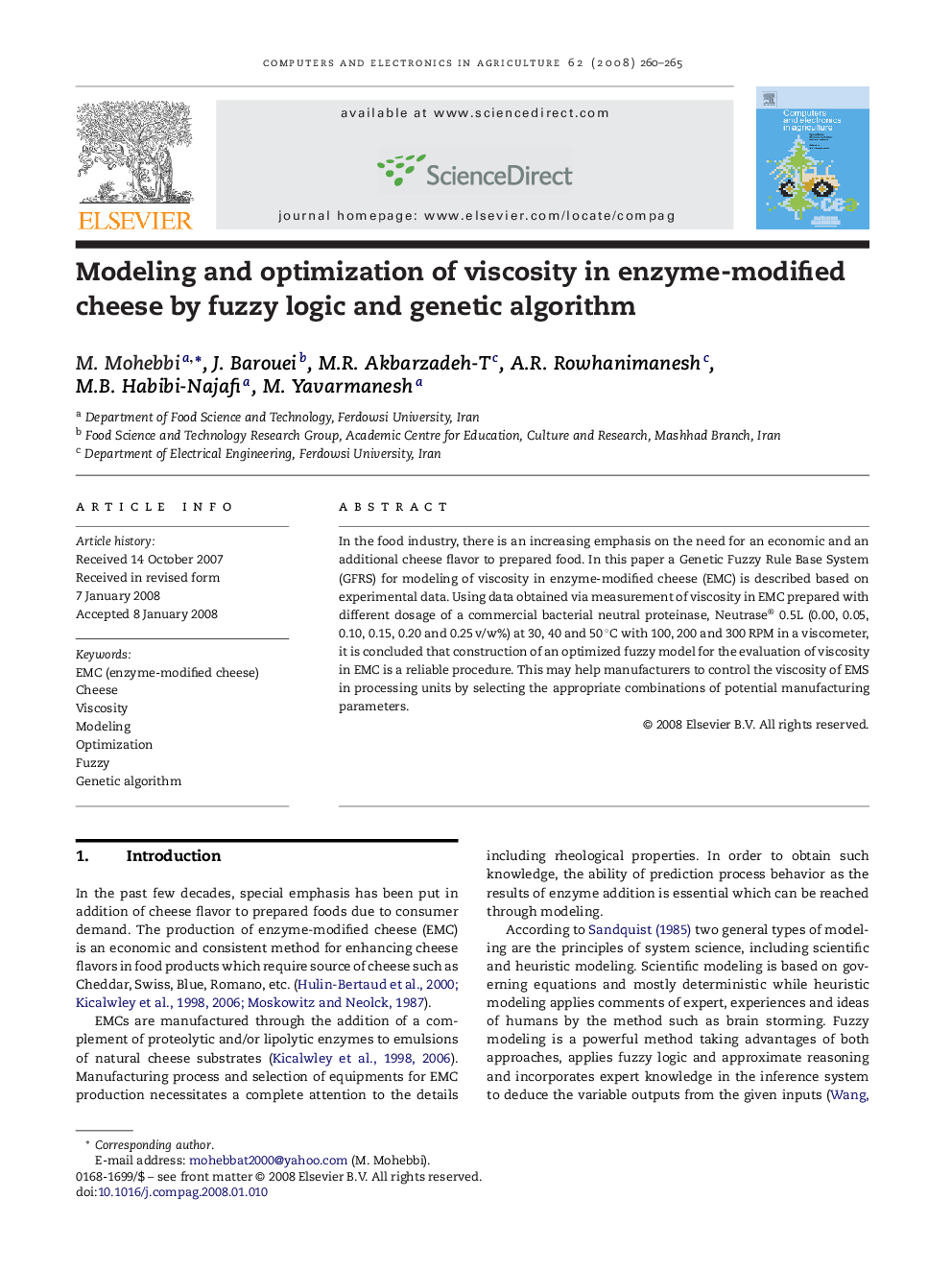 Modeling and optimization of viscosity in enzyme-modified cheese by fuzzy logic and genetic algorithm