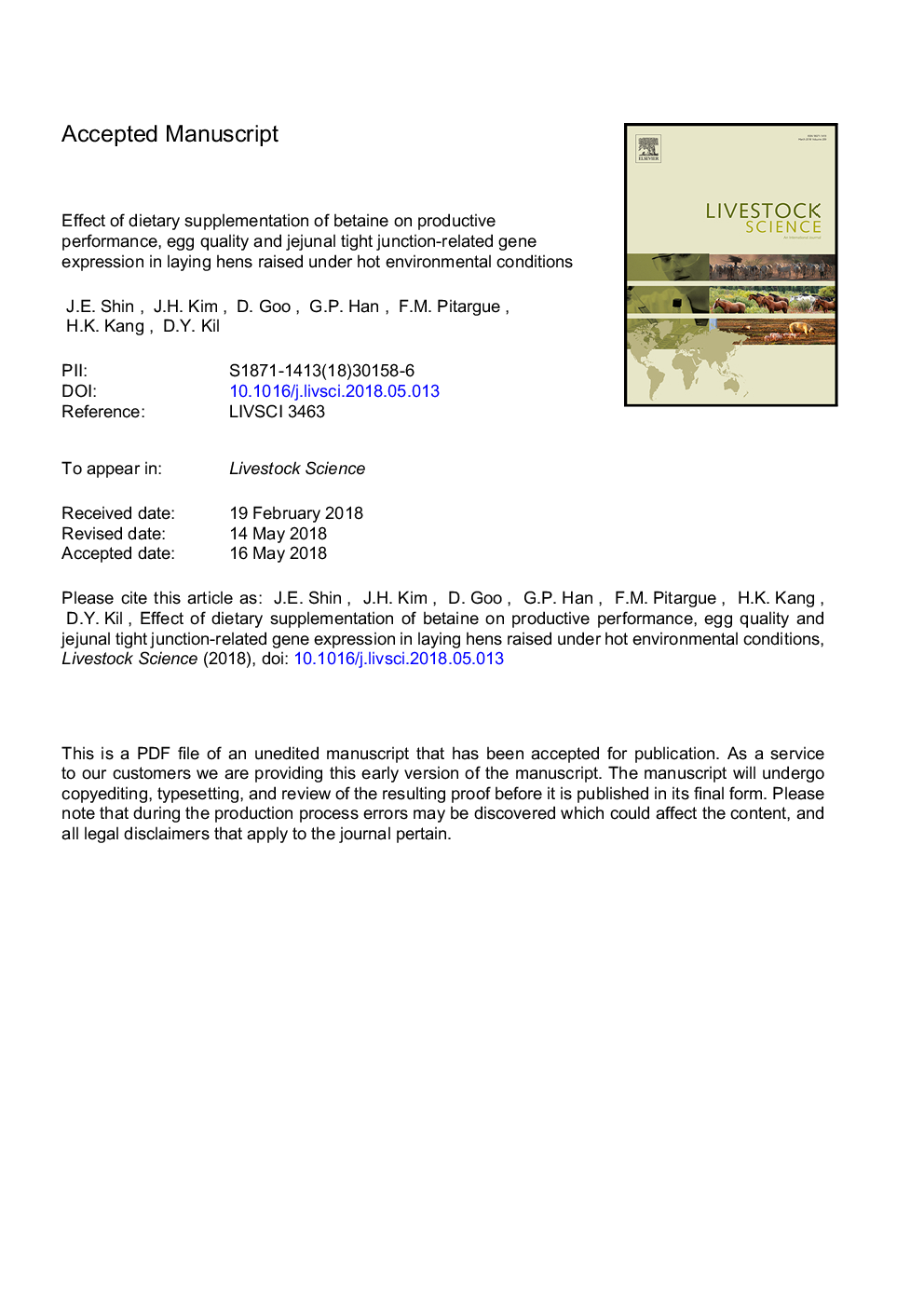 Effect of dietary supplementation of betaine on productive performance, egg quality and jejunal tight junction-related gene expression in laying hens raised under hot environmental conditions