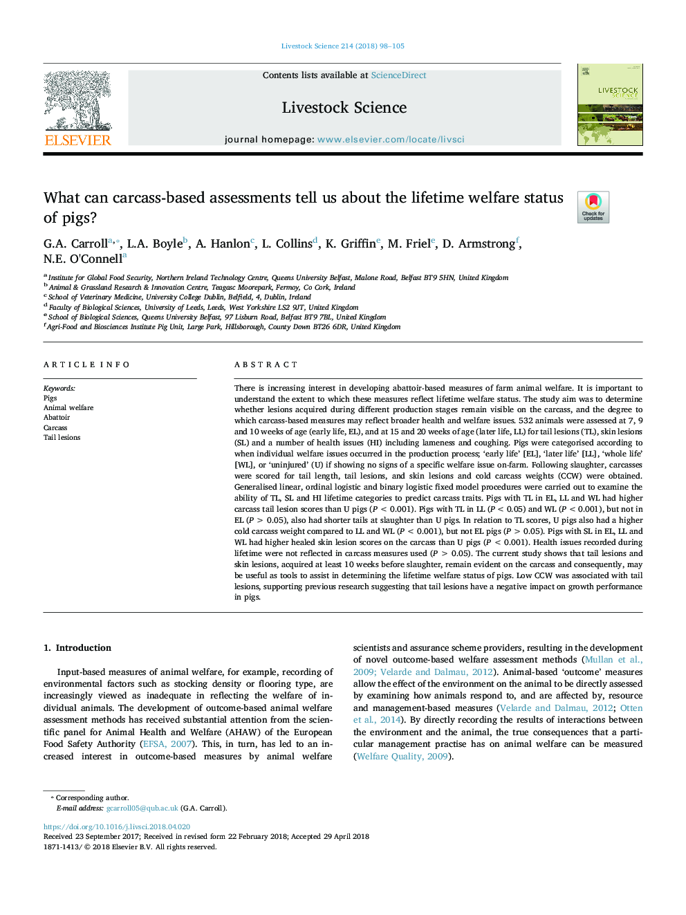 What can carcass-based assessments tell us about the lifetime welfare status of pigs?