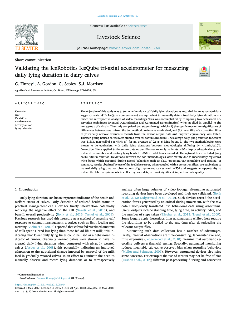 Validating the IceRobotics IceQube tri-axial accelerometer for measuring daily lying duration in dairy calves