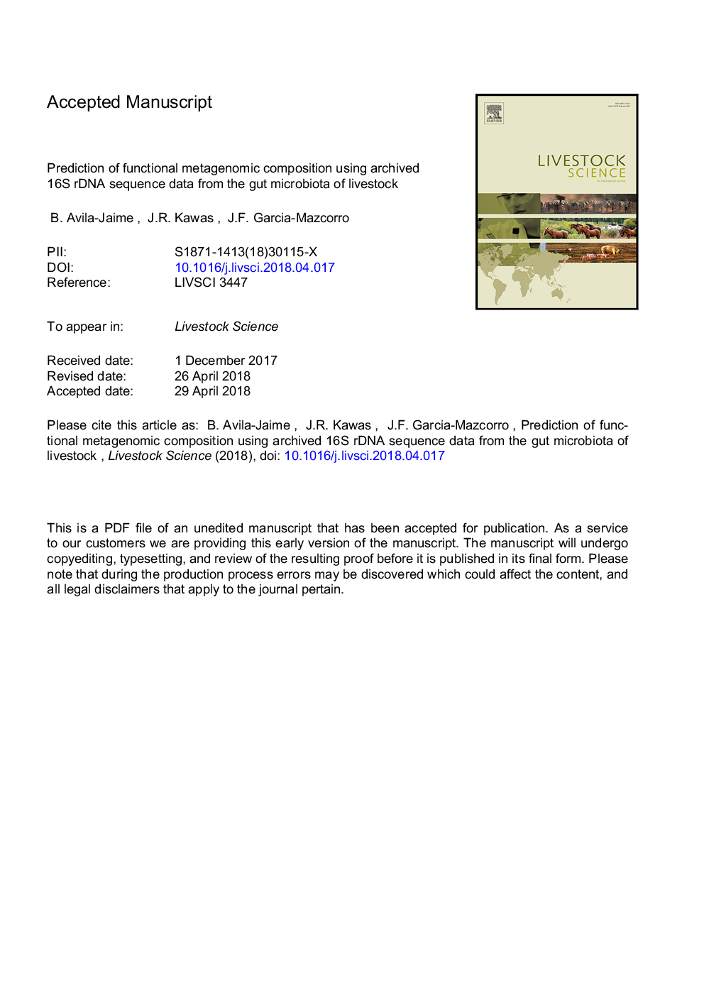 Prediction of functional metagenomic composition using archived 16S rDNA sequence data from the gut microbiota of livestock