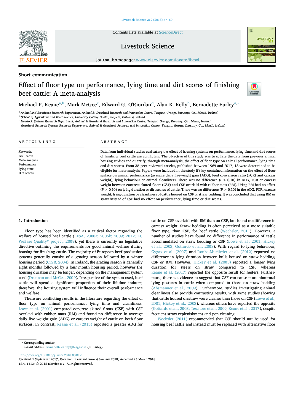 Effect of floor type on performance, lying time and dirt scores of finishing beef cattle: A meta-analysis