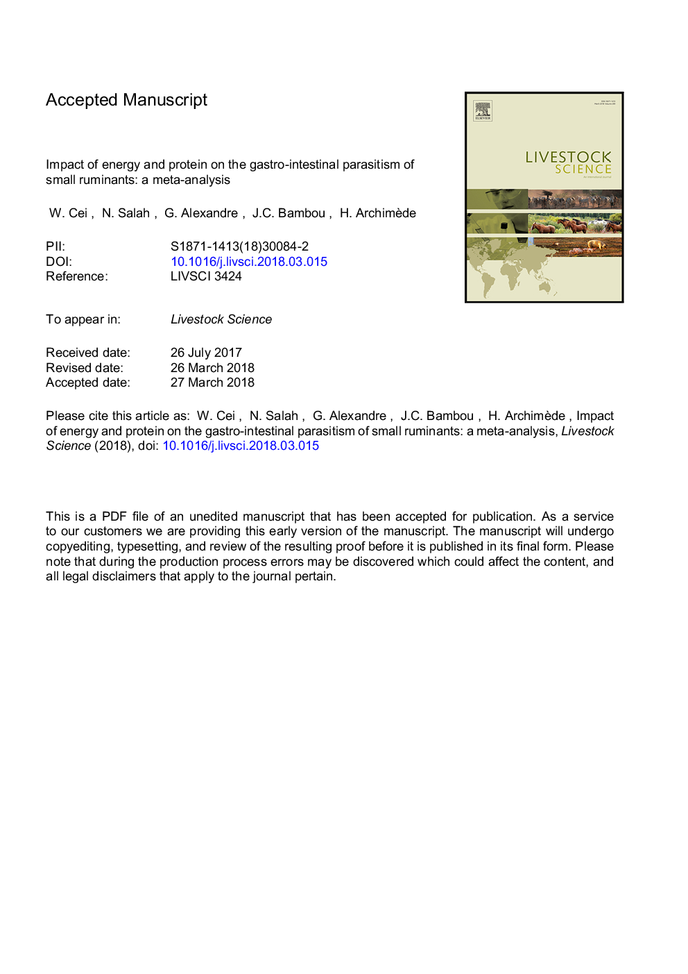 Impact of energy and protein on the gastro-intestinal parasitism of small ruminants: A meta-analysis