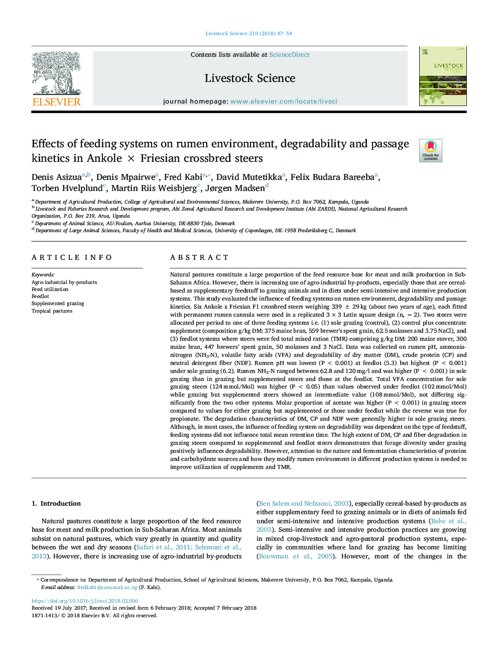 Effects of feeding systems on rumen environment, degradability and passage kinetics in Ankole Ã Friesian crossbred steers