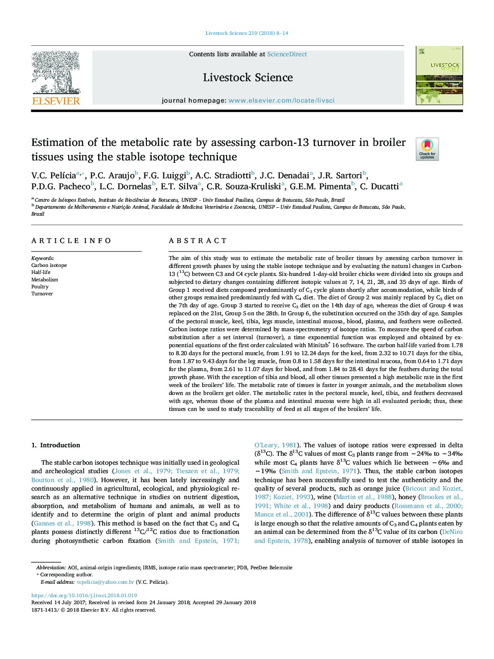 برآورد میزان متابولیسم با ارزیابی گردش کربن 13 در بافت های گوشتی با استفاده از روش ایزوتوپ پایدار 