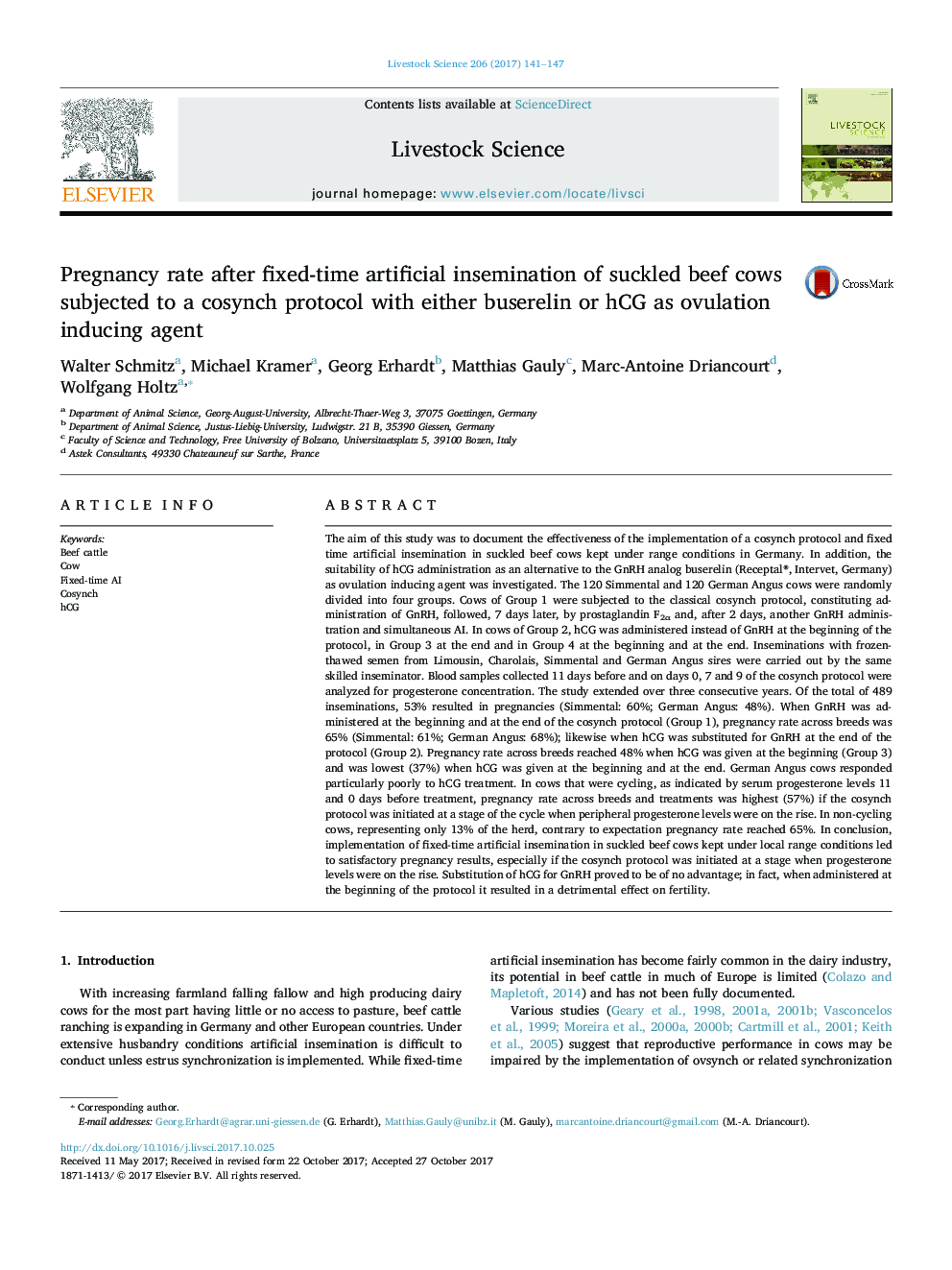 Pregnancy rate after fixed-time artificial insemination of suckled beef cows subjected to a cosynch protocol with either buserelin or hCG as ovulation inducing agent