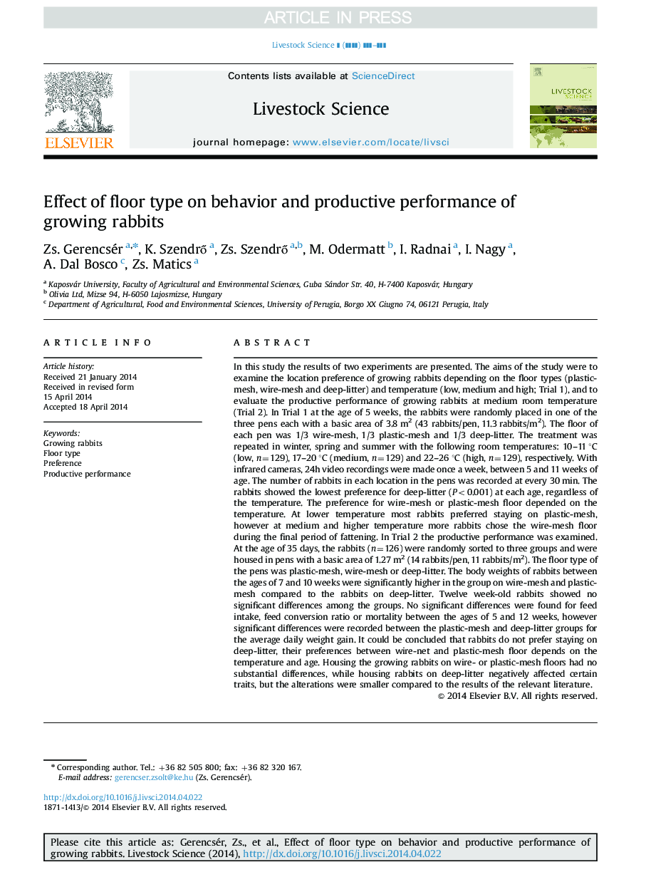 Effect of floor type on behavior and productive performance of growing rabbits