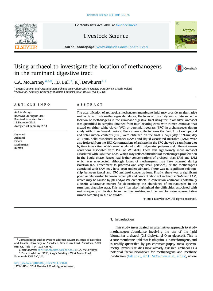 Using archaeol to investigate the location of methanogens in the ruminant digestive tract