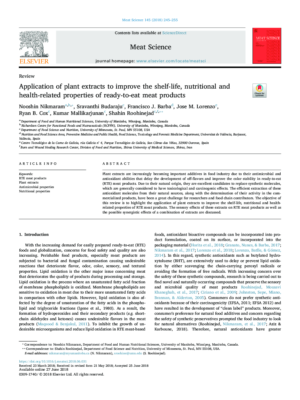 Application of plant extracts to improve the shelf-life, nutritional and health-related properties of ready-to-eat meat products