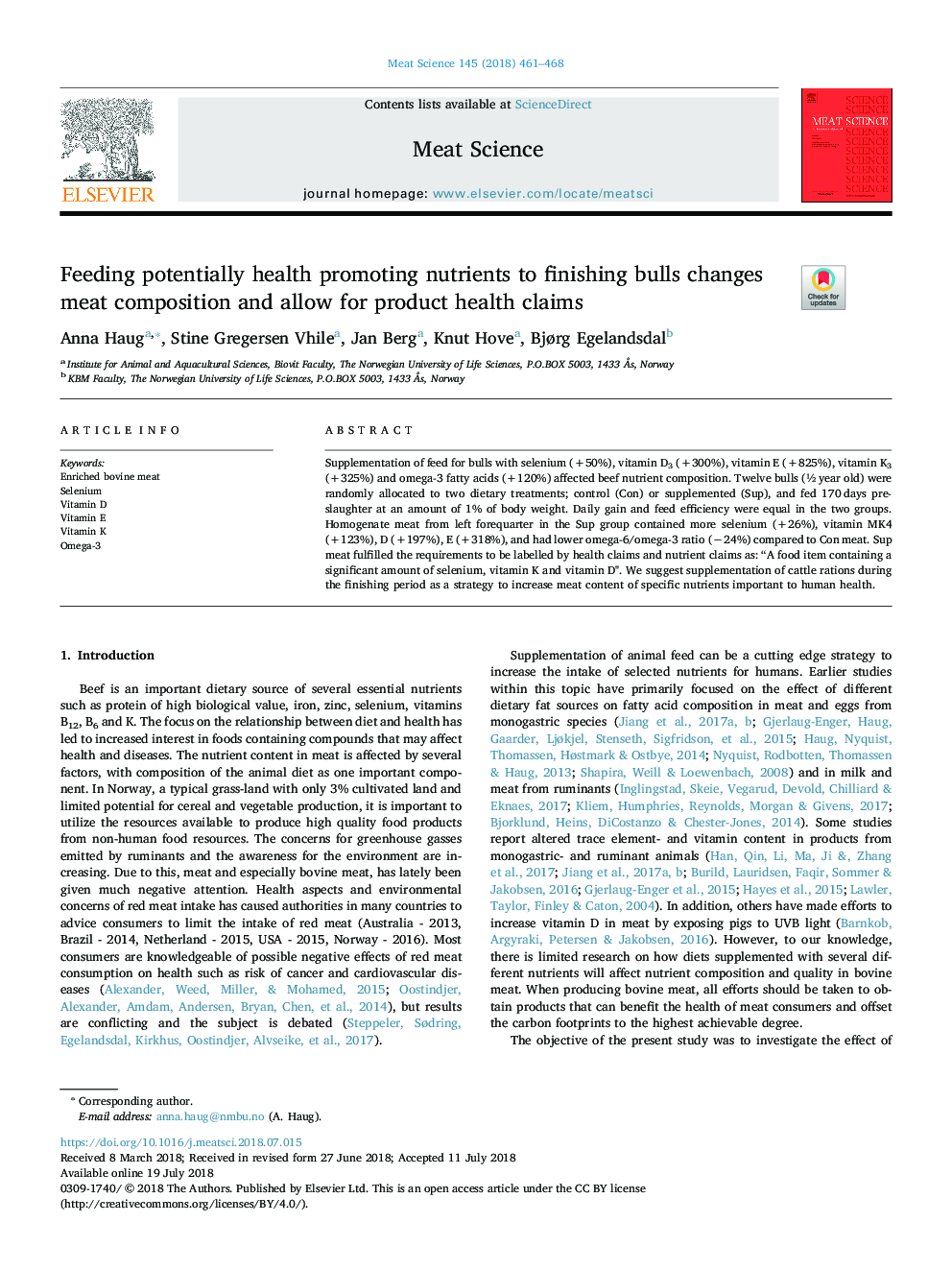 Feeding potentially health promoting nutrients to finishing bulls changes meat composition and allow for product health claims