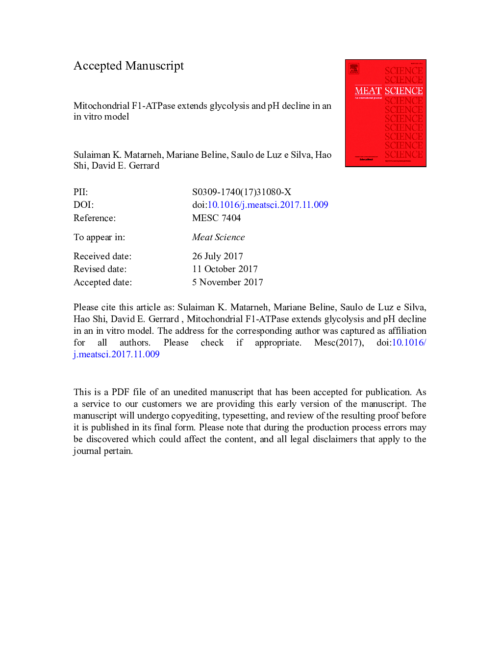 Mitochondrial F1-ATPase extends glycolysis and pH decline in an in vitro model