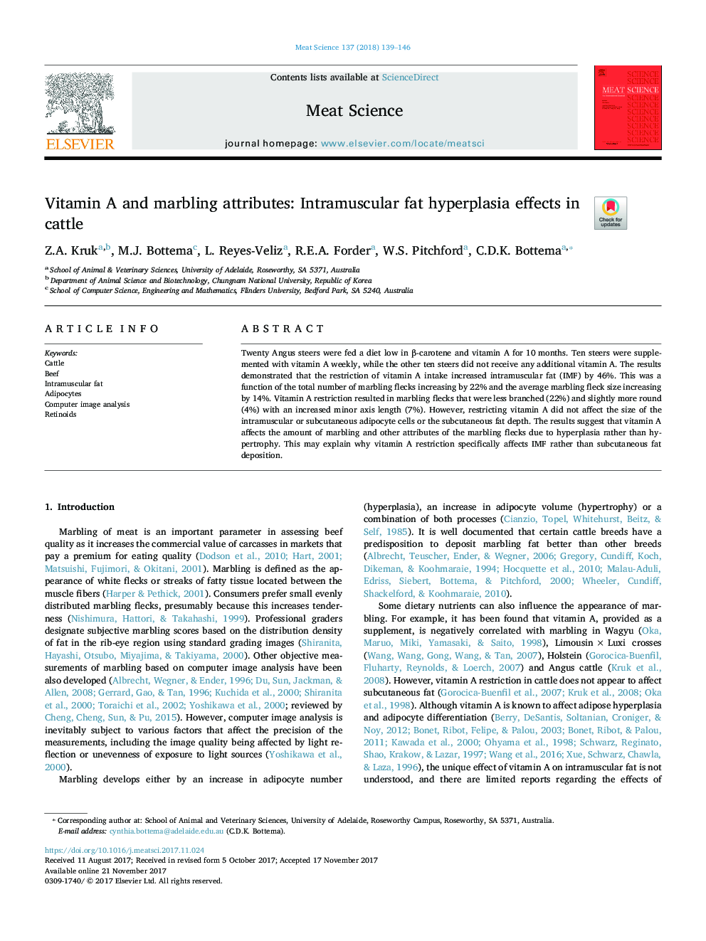 Vitamin A and marbling attributes: Intramuscular fat hyperplasia effects in cattle