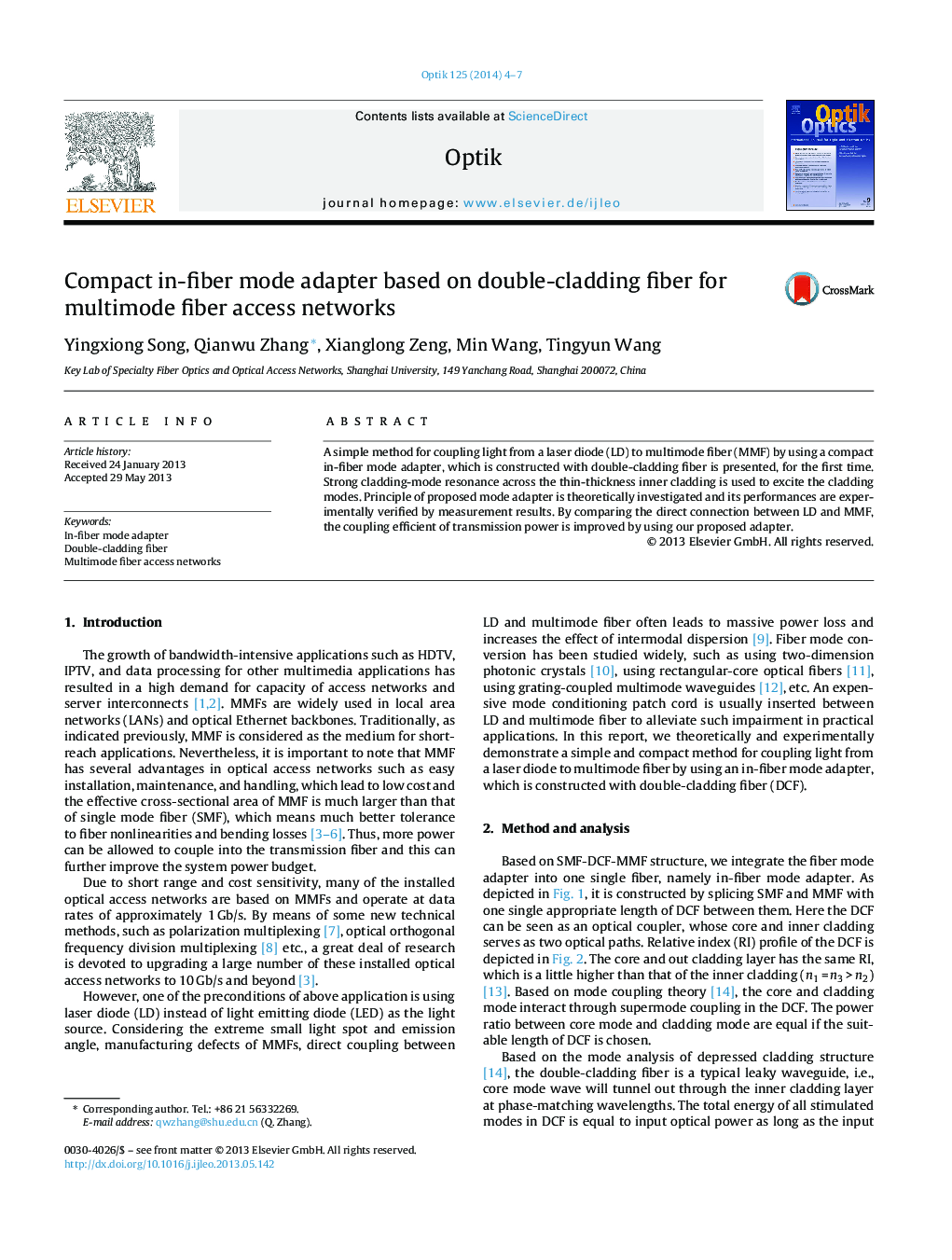 Compact in-fiber mode adapter based on double-cladding fiber for multimode fiber access networks