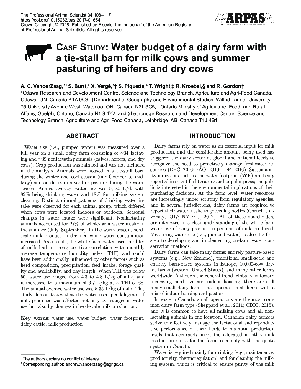 مطالعه موردی: بودجه آب در یک مزرعه شیری با یک انبار کراوات برای گاو شیر و طیور تابستانی تلیسه و گاو خشک 