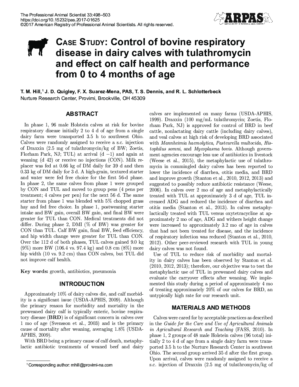 مطالعه موردی: کنترل بیماری تنفسی گاو در گوساله های شیری با تولاترومایسین و تأثیر آن بر سلامتی و عملکرد گوساله ها از 0 تا 4 ماهگی 