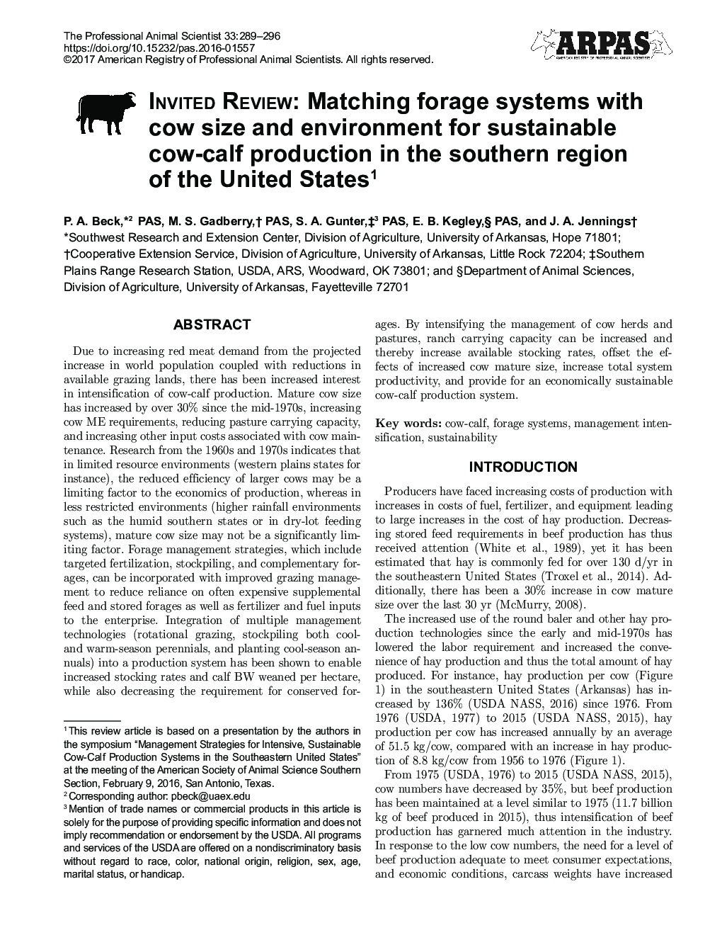 Invited Review: Matching forage systems with cow size and environment for sustainable cow-calf production in the southern region of the United States1