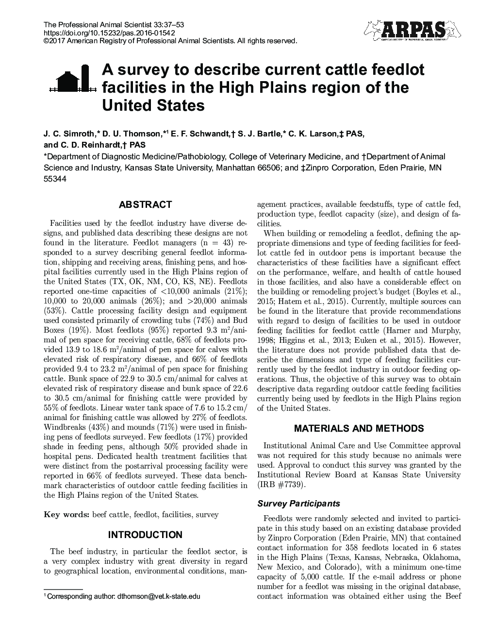 A survey to describe current cattle feedlot facilities in the High Plains region of the United States