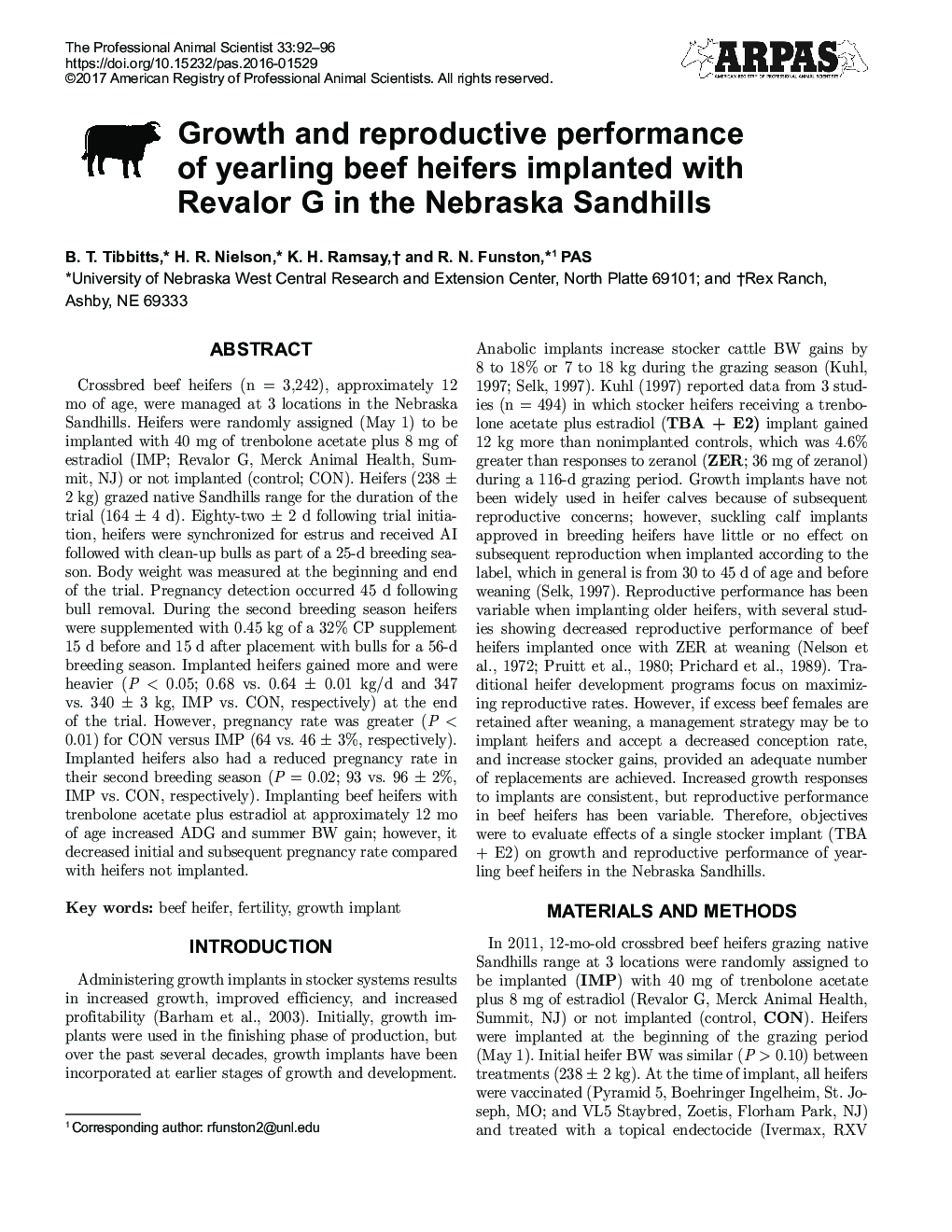 Growth and reproductive performance of yearling beef heifers implanted with Revalor G in the Nebraska Sandhills