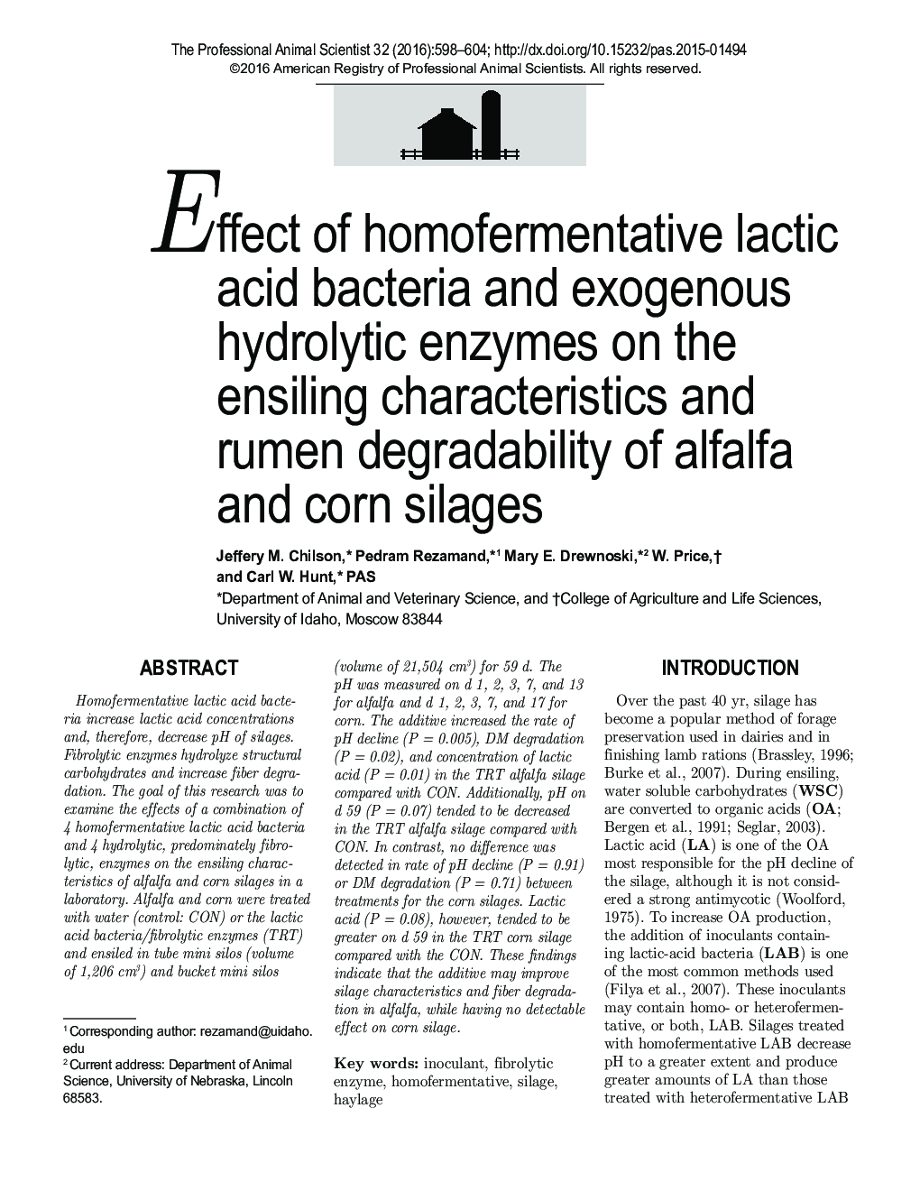 Effect of homofermentative lactic acid bacteria and exogenous hydrolytic enzymes on the ensiling characteristics and rumen degradability of alfalfa and corn silages