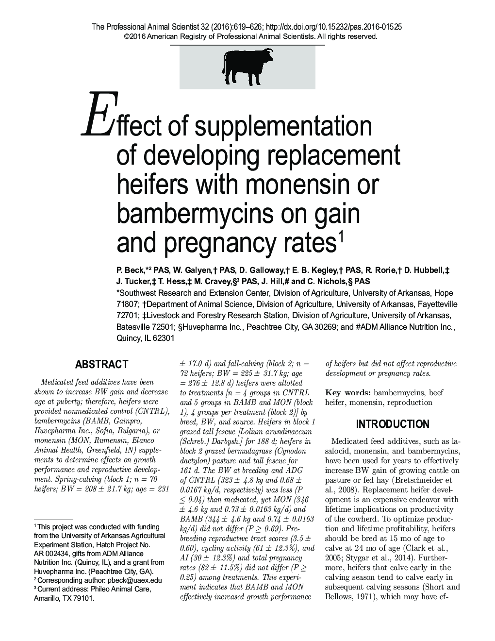 Effect of supplementation of developing replacement heifers with monensin or bambermycins on gain and pregnancy rates1