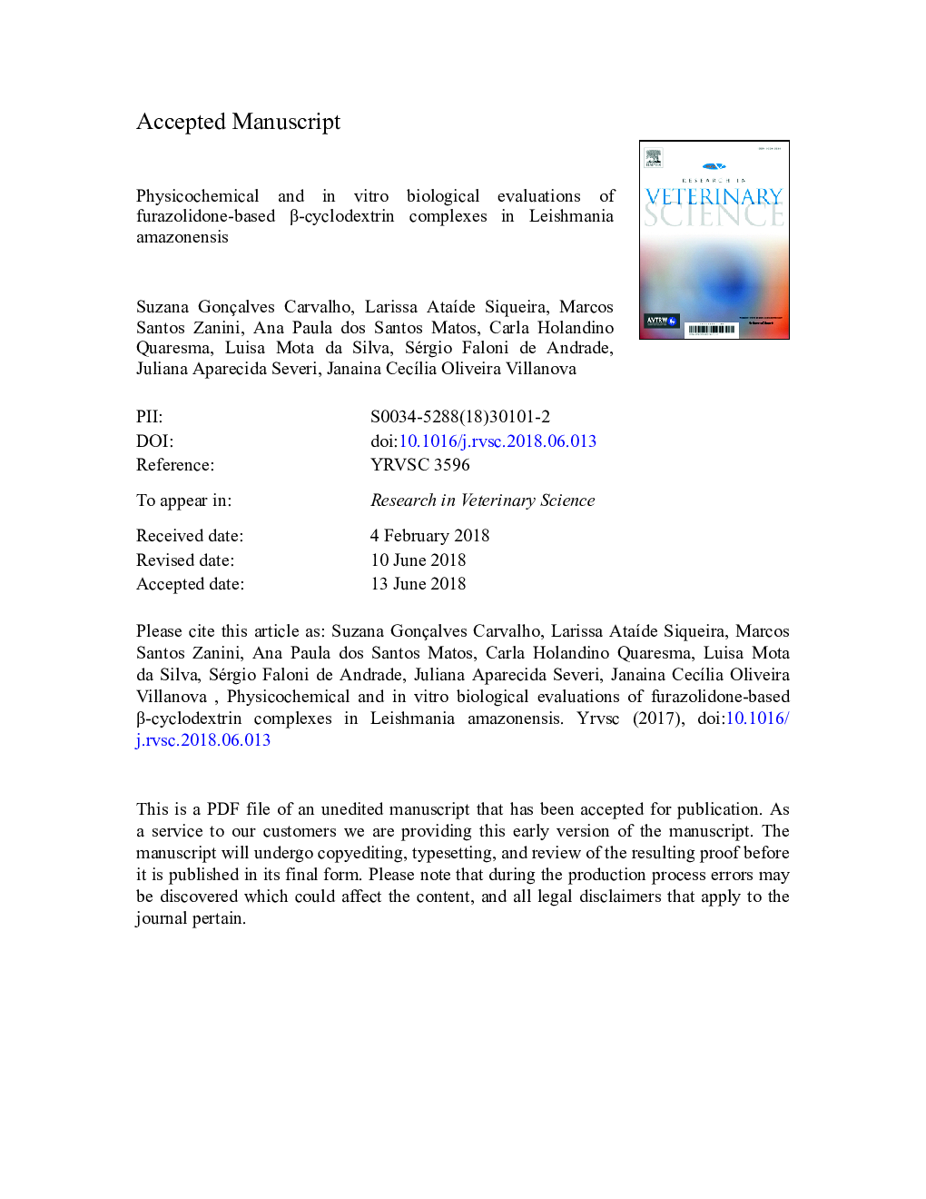 Physicochemical and in vitro biological evaluations of furazolidone-based Î²-cyclodextrin complexes in Leishmania amazonensis