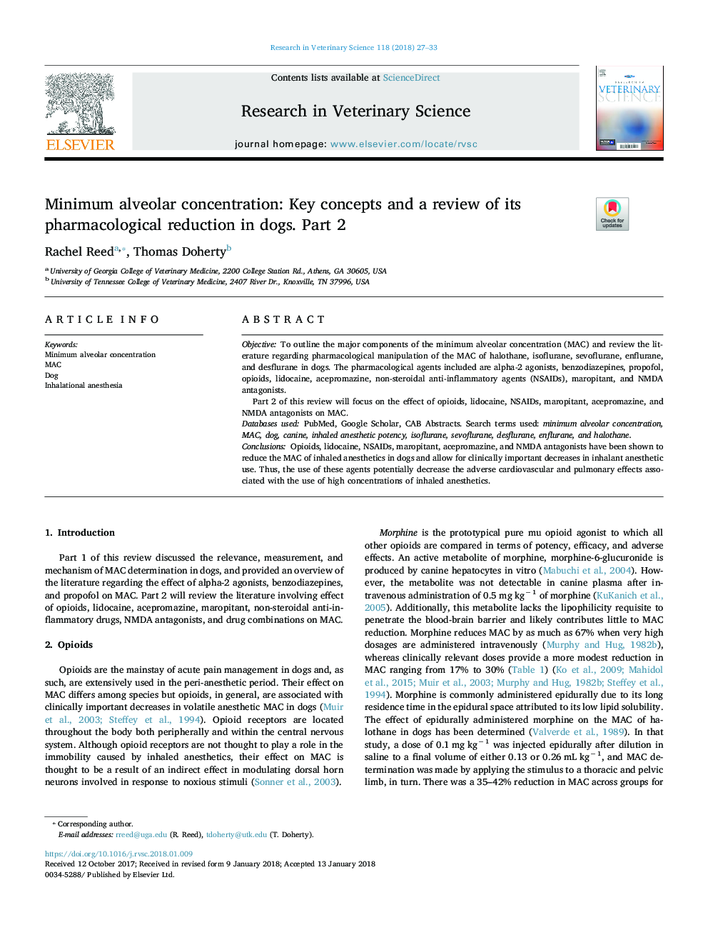 Minimum alveolar concentration: Key concepts and a review of its pharmacological reduction in dogs. Part 2