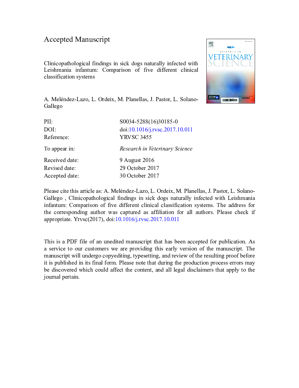 Clinicopathological findings in sick dogs naturally infected with Leishmania infantum: Comparison of five different clinical classification systems