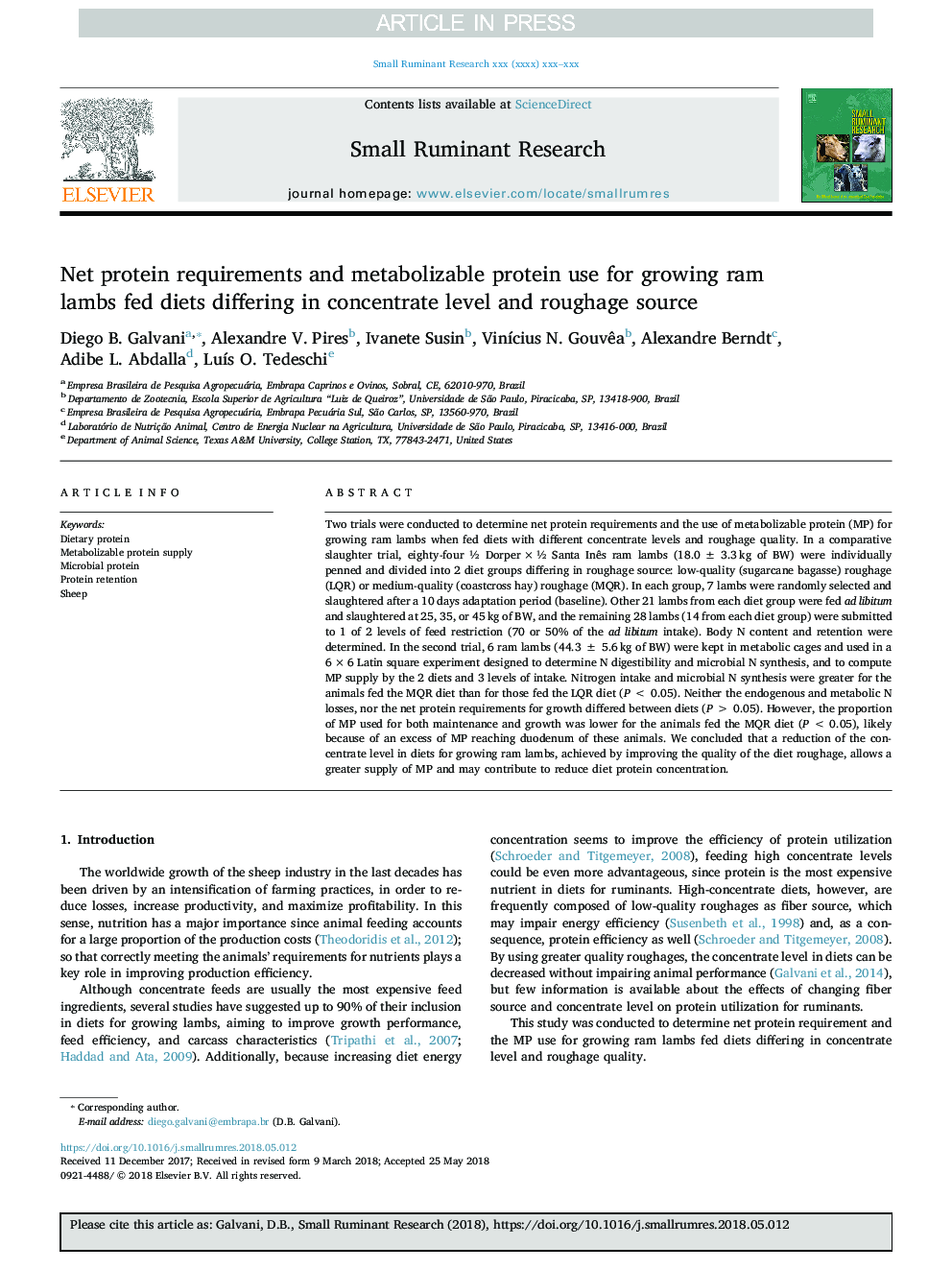 Net protein requirements and metabolizable protein use for growing ram lambs fed diets differing in concentrate level and roughage source