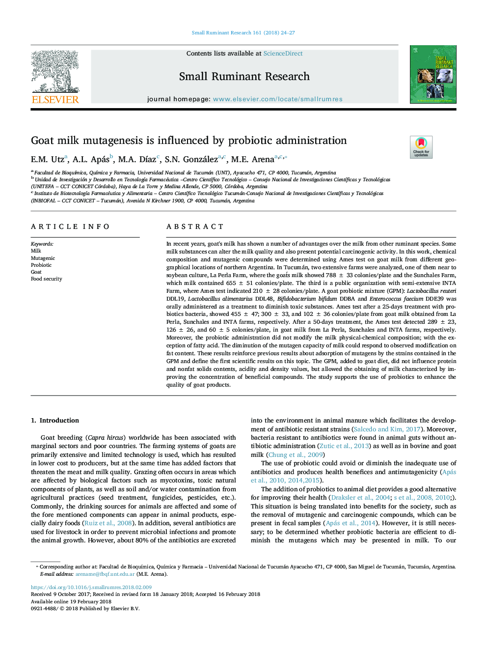 Goat milk mutagenesis is influenced by probiotic administration