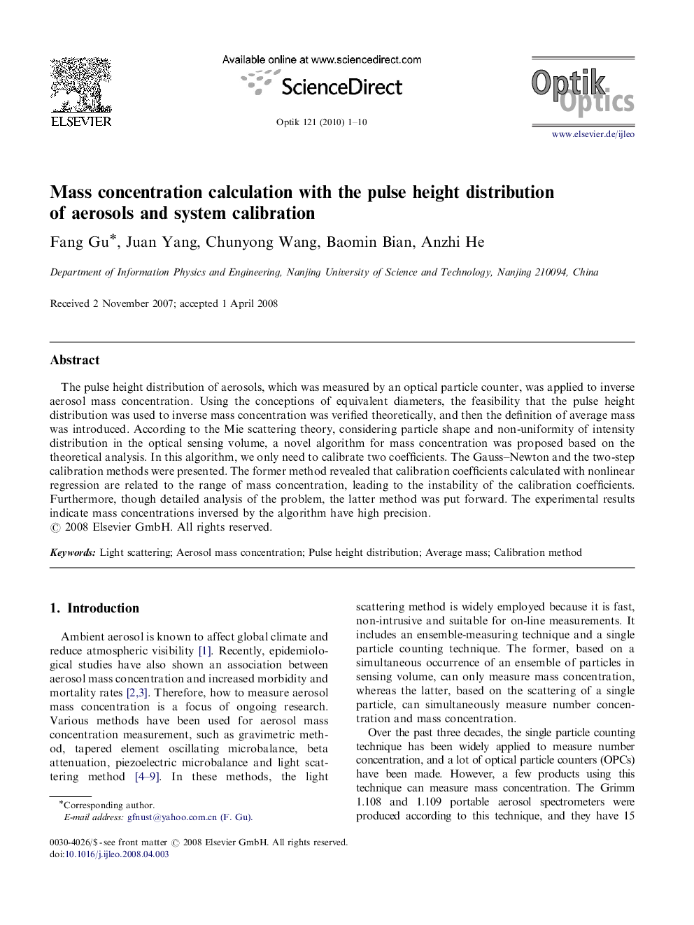 Mass concentration calculation with the pulse height distribution of aerosols and system calibration