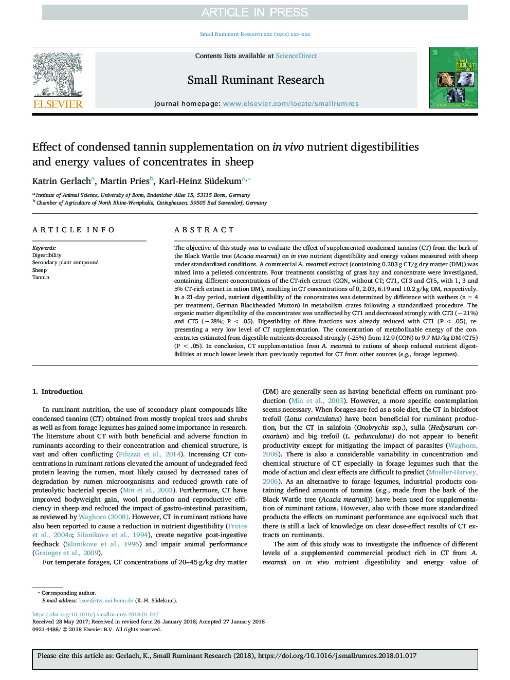 Effect of condensed tannin supplementation on in vivo nutrient digestibilities and energy values of concentrates in sheep