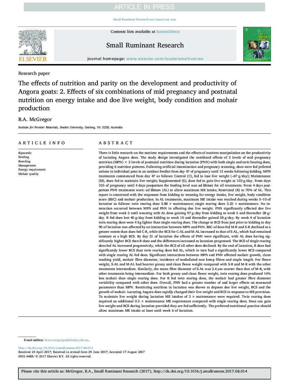 The effects of nutrition and parity on the development and productivity of Angora goats: 2. Effects of six combinations of mid pregnancy and postnatal nutrition on energy intake and doe live weight, body condition and mohair production