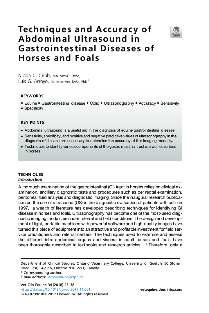 تکنیک ها و دقت سونوگرافی شکم در بیماری های دستگاه گوارش اسب ها و فوم ها 