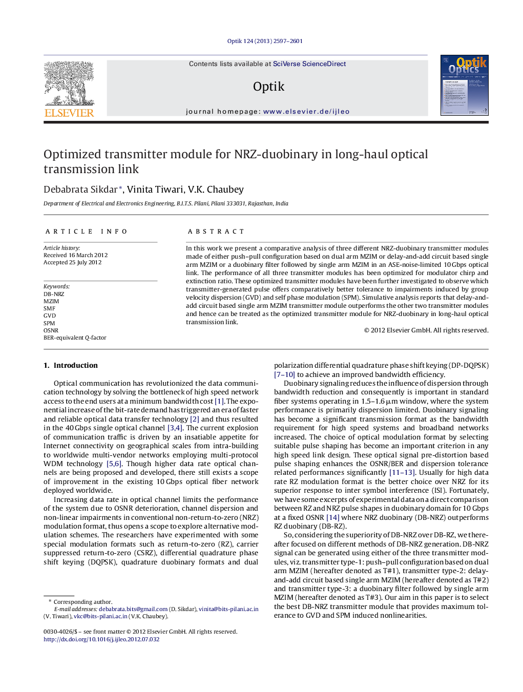 Optimized transmitter module for NRZ-duobinary in long-haul optical transmission link