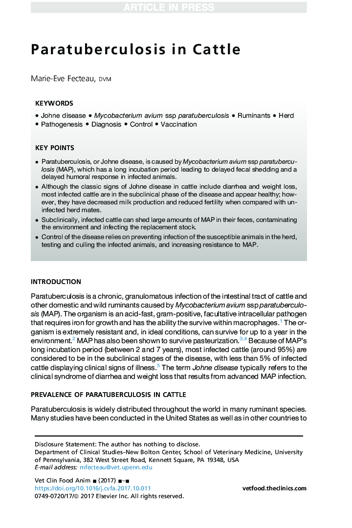 Paratuberculosis in Cattle