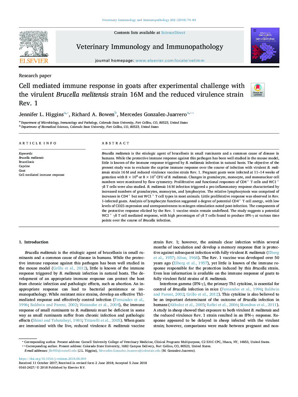 Cell mediated immune response in goats after experimental challenge with the virulent Brucella melitensis strain 16M and the reduced virulence strain Rev. 1