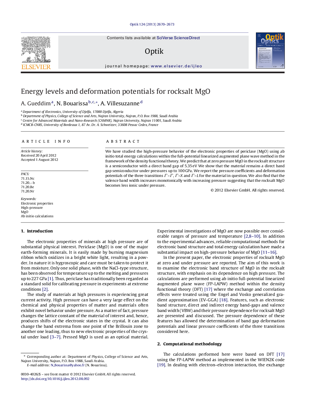 Energy levels and deformation potentials for rocksalt MgO