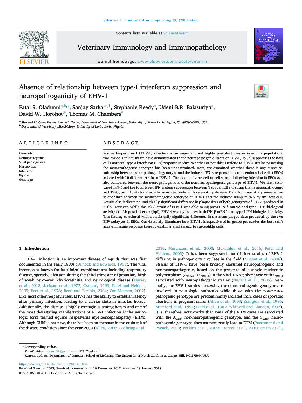 Absence of relationship between type-I interferon suppression and neuropathogenicity of EHV-1