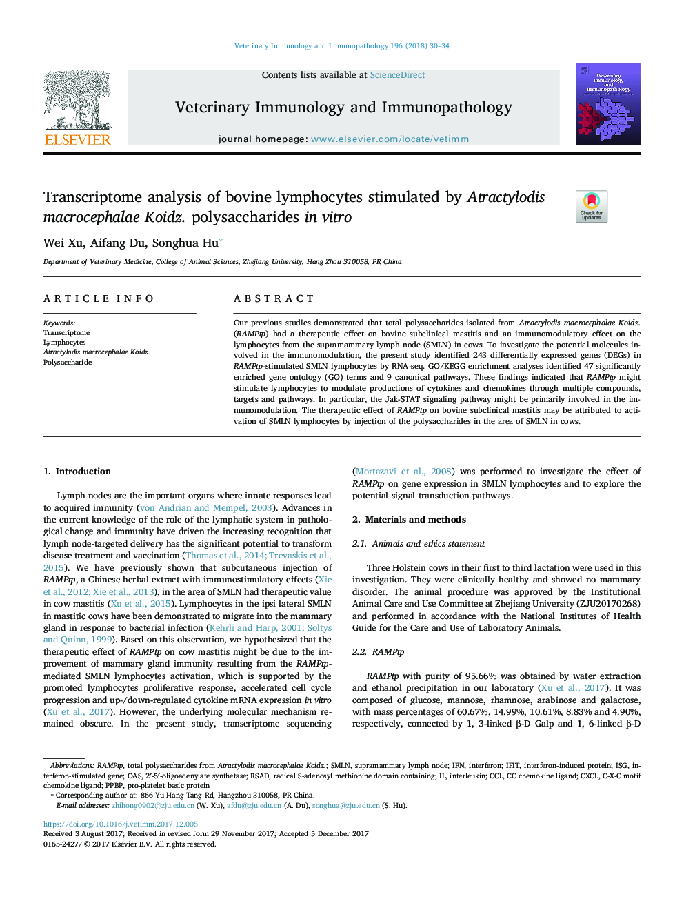 Transcriptome analysis of bovine lymphocytes stimulated by Atractylodis macrocephalae Koidz. polysaccharides in vitro