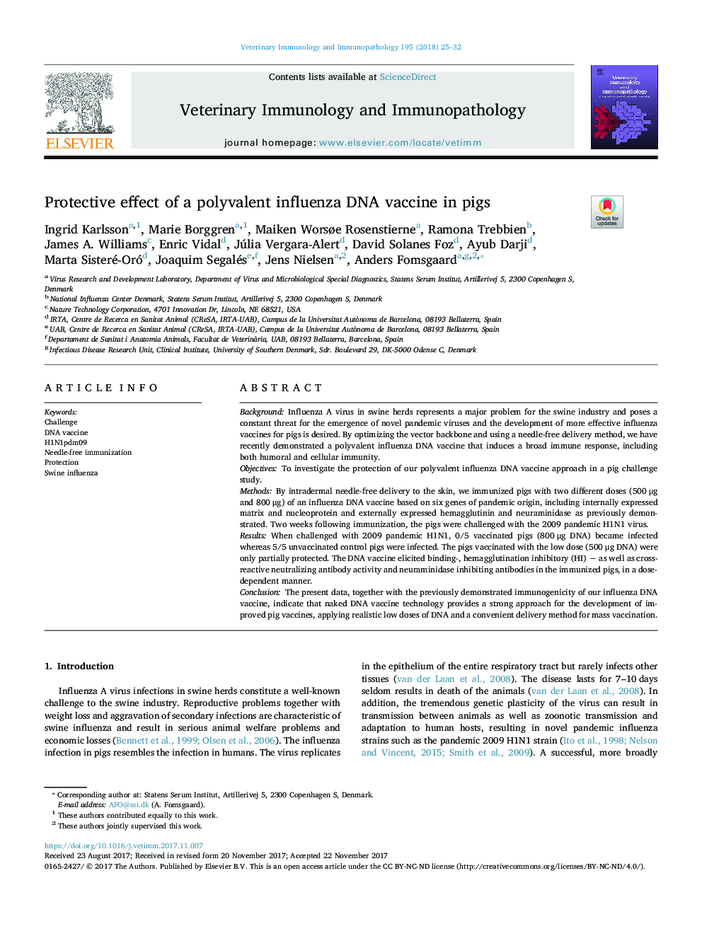 Protective effect of a polyvalent influenza DNA vaccine in pigs