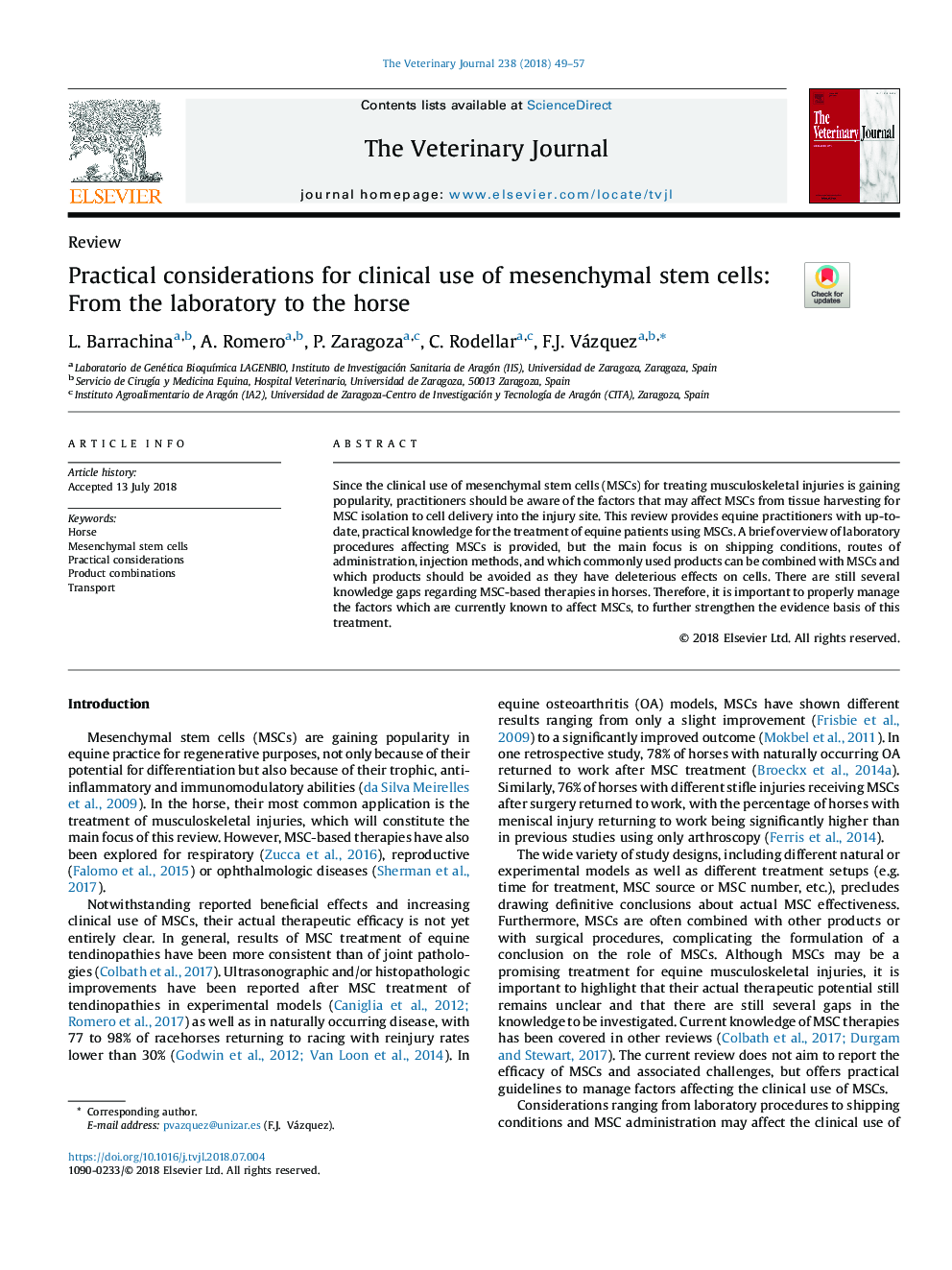 Practical considerations for clinical use of mesenchymal stem cells: From the laboratory to the horse