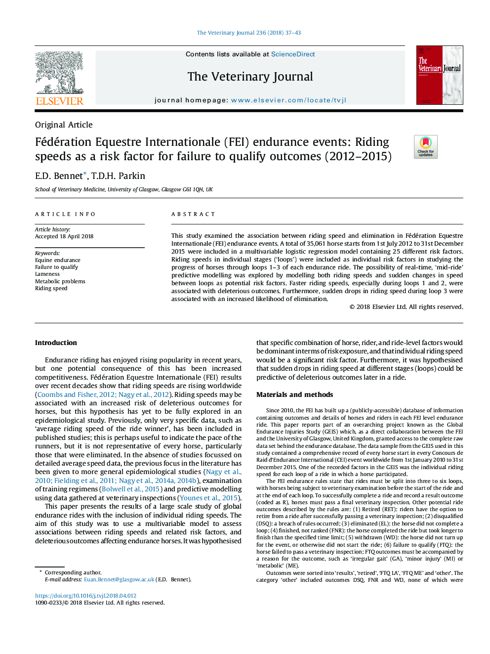 Fédération Equestre Internationale (FEI) endurance events: Riding speeds as a risk factor for failure to qualify outcomes (2012-2015)